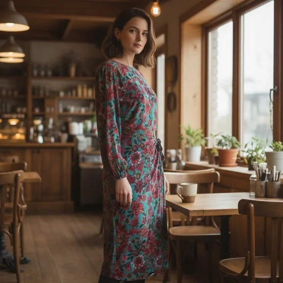 Talbots Teal Floral Dress Mid-length Sustainable Size 16 - Picture 12 of 12